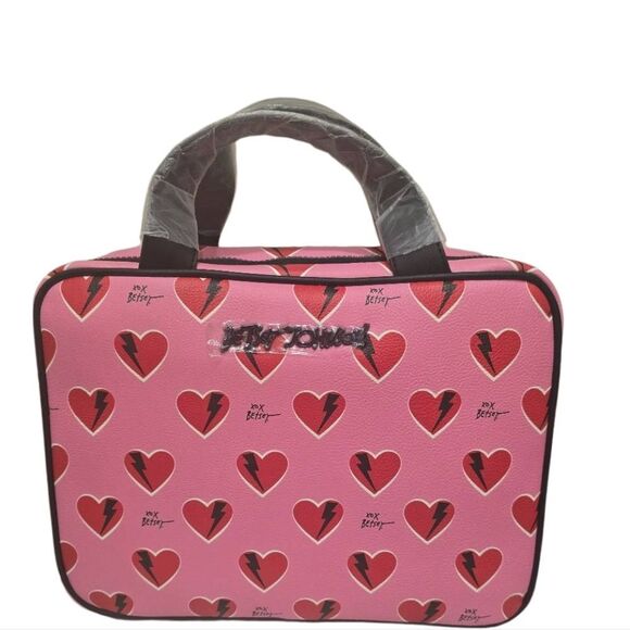 Betsey Johnson Pink Heart Print Cosmetic Bag - Picture 2 of 6